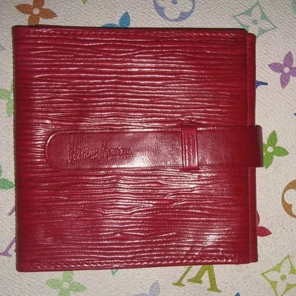 ❤️NEIMAN MARCUS RED EPI LEATHER Folding ID Bill Wallet - Picture 1 of 6